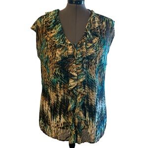 Sheer Sleeveless Ruffle Front Multicolor Women's Blouse -1X